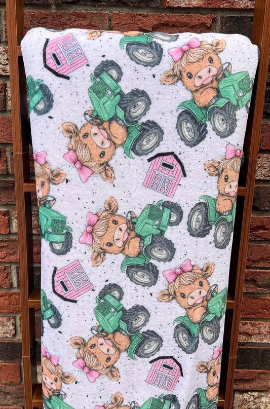 Blanket - Pink Cow on Tractor