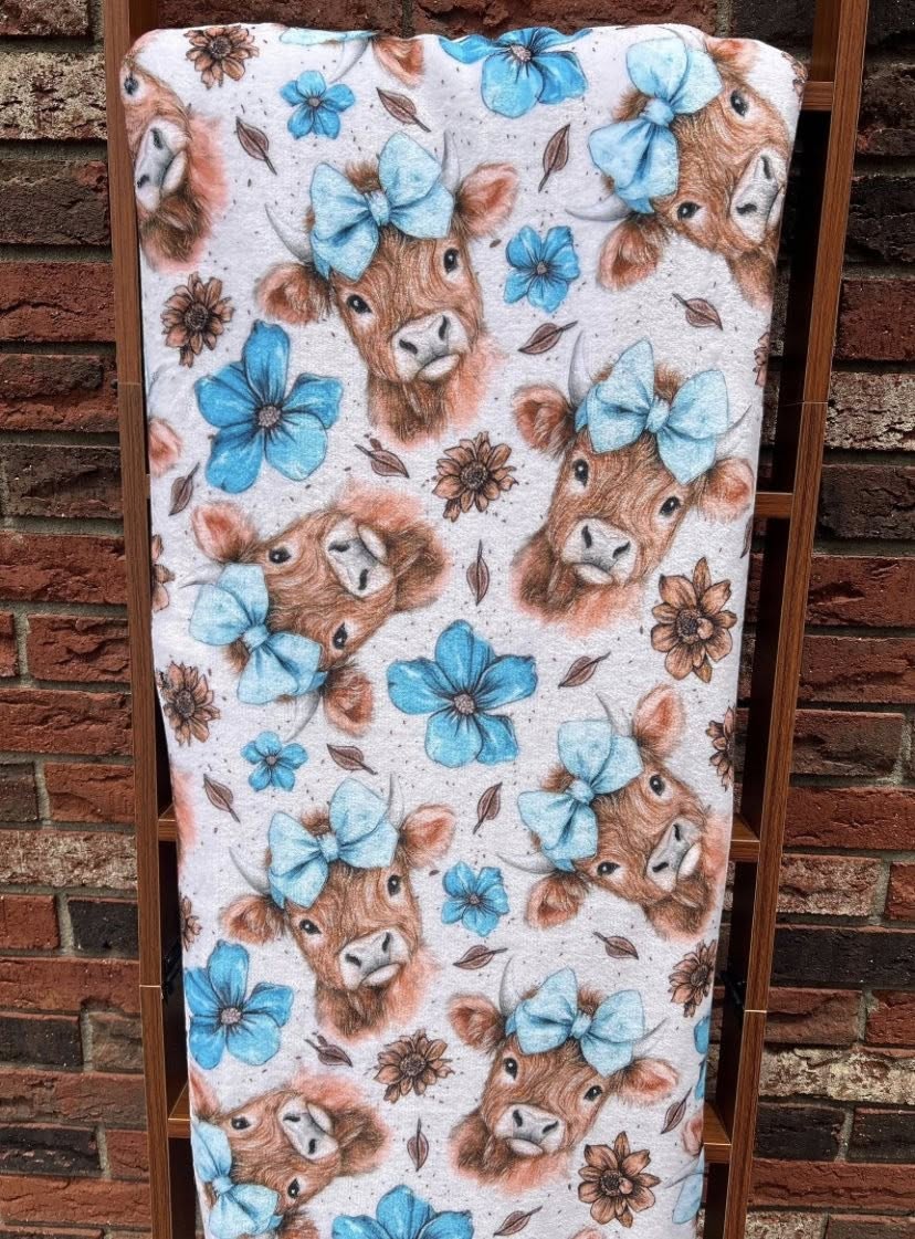Blanket - Teal Highland Cow