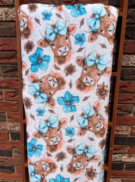 Blanket - Teal Highland Cow